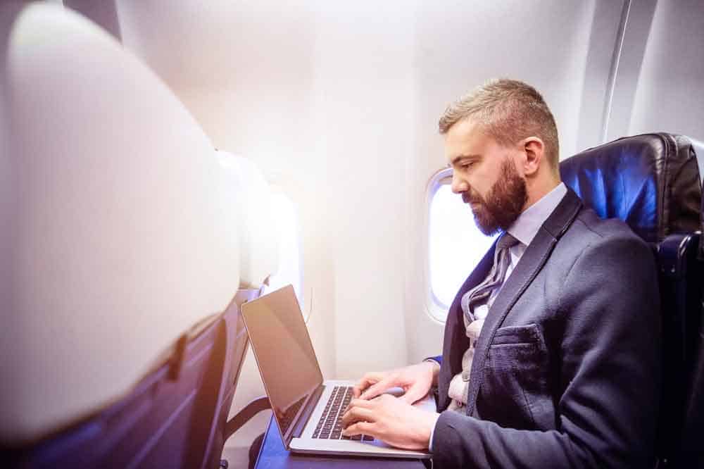 Businessman in airplane