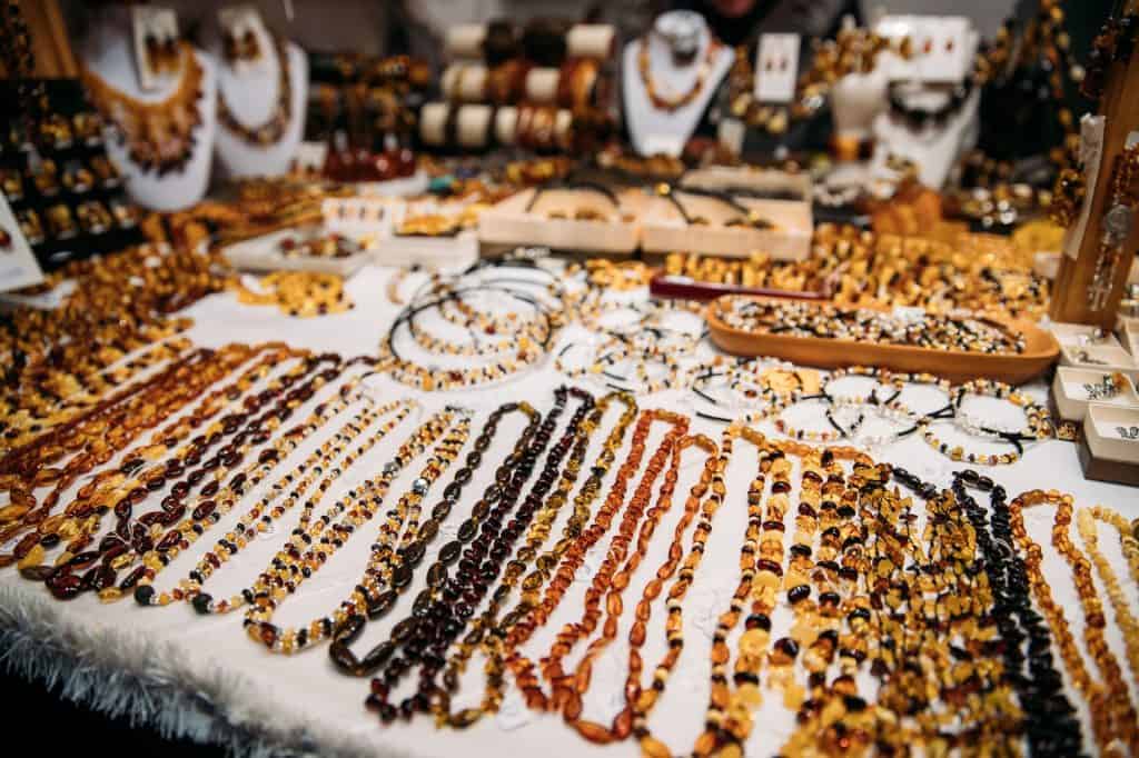 Amber Beads. Jewellery Made Of Amber. Traditional Souvenirs At E