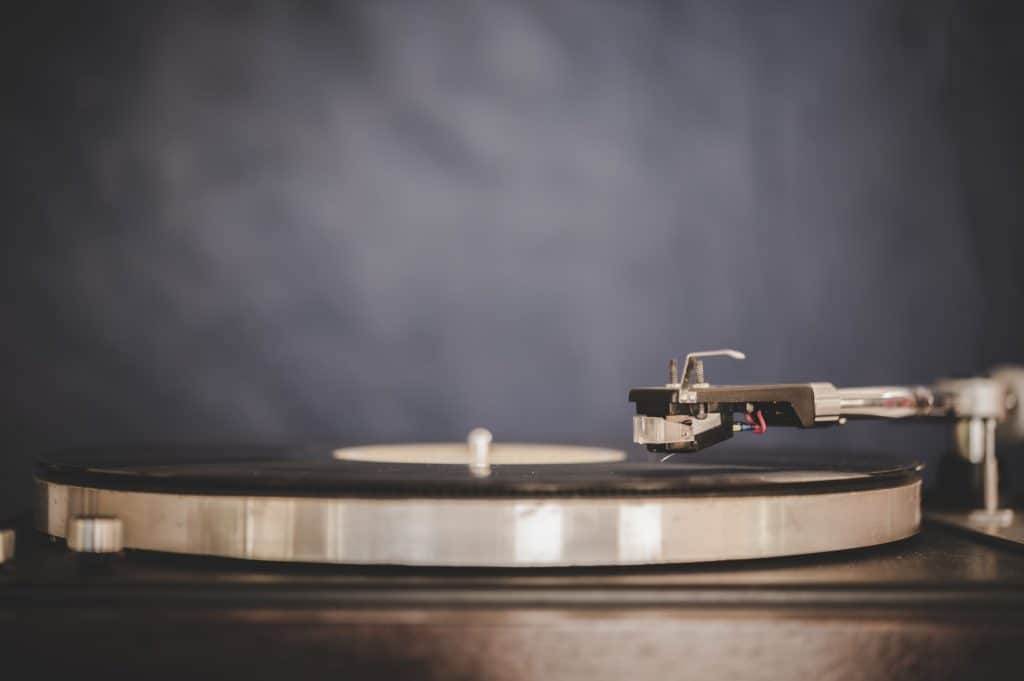 Spinning Record Player With Vintage Vinyl, Turntable Player And Vinyl Record.