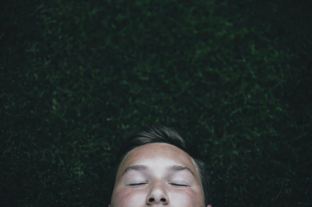 Portrait of sleeping teenage boy on grass